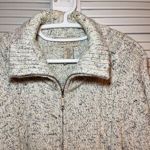 Jones New York Cream and Black Flecked Zip Front Sweater XL